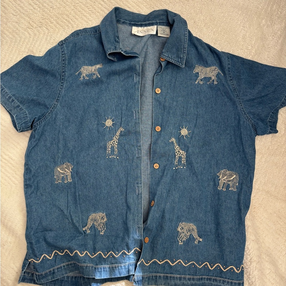 Vintage animal cotton denim button down